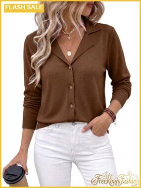 Wool Blend Cardigan Sweater Button Front Lapel V Neck Knit